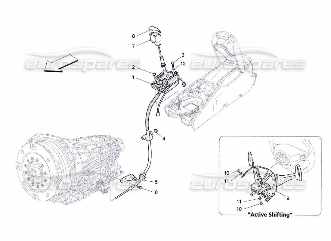 maserati qtp. (2010) 4.7 commandes du conducteur pour boîte de vitesses automatique schéma des pièces