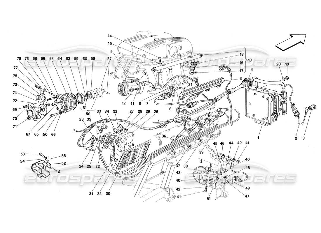 ferrari 348 (1993) tb / ts injection d'air - allumage schéma des pièces