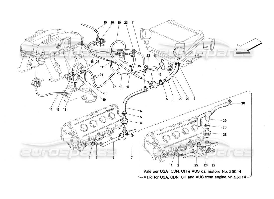 ferrari 348 (1993) tb / ts schéma des pièces du dispositif d'injection d'air