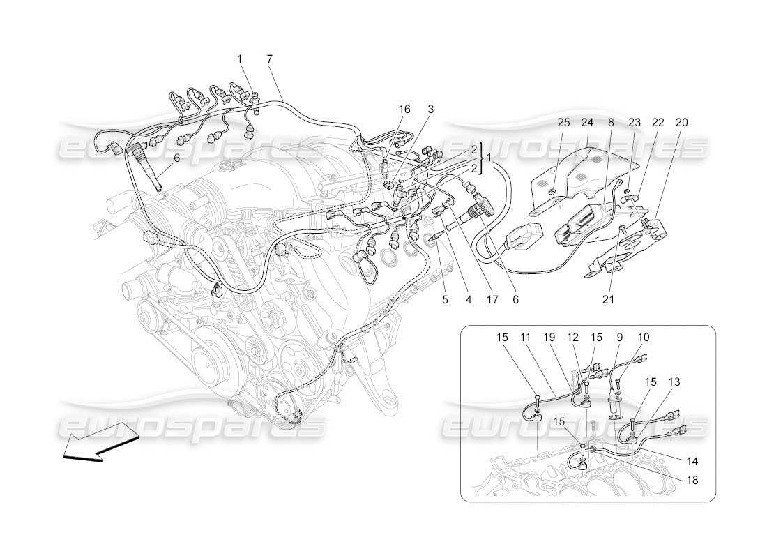 maserati qtp. (2011) 4.7 auto commande électronique : diagramme des pièces de commande d'injection et de synchronisation du moteur