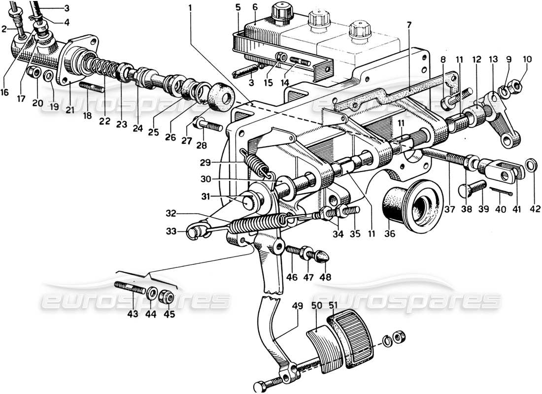 ferrari 330 gtc coupe pédalier - commande d'embrayage schéma des pièces