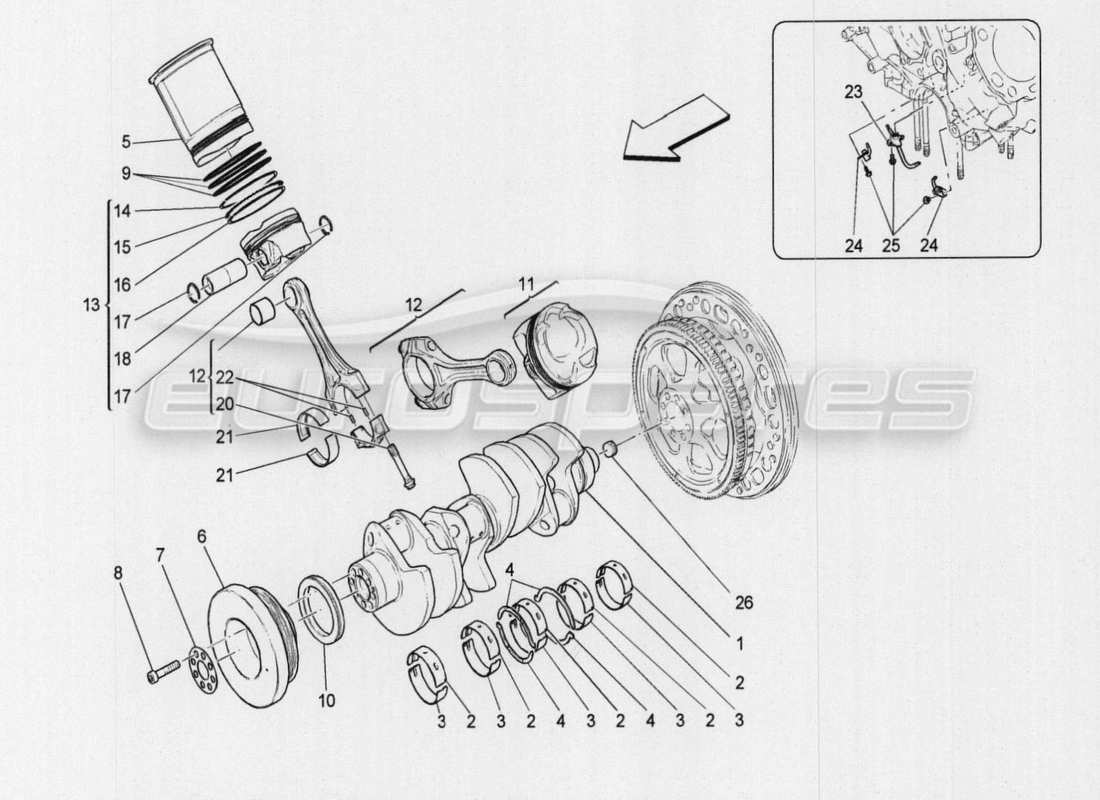 maserati qtp. v8 3.8 530bhp auto 2015 schéma des pièces du mécanisme à manivelle
