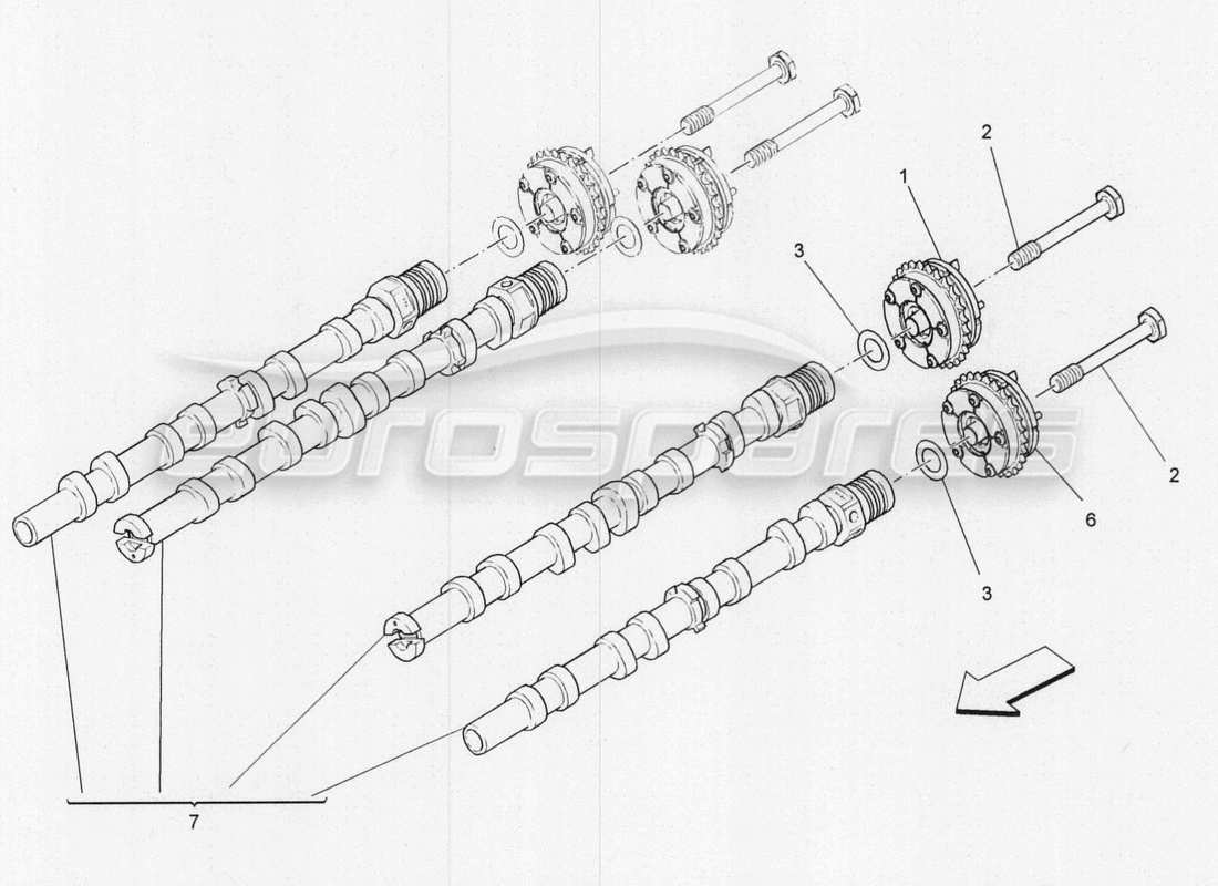 maserati qtp. v8 3.8 530bhp 2014 auto schéma des pièces des arbres à cames de la culasse gauche