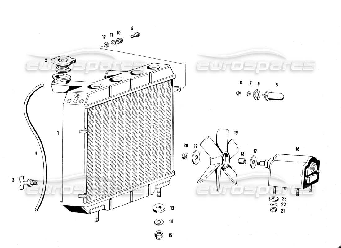 maserati qtp.v8 4.7 (s1 & s2) 1967 schéma des pièces du radiateur et du ventilateur