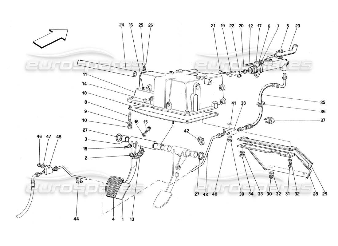 ferrari 348 (1993) tb / ts commande de débrayage schéma des pièces