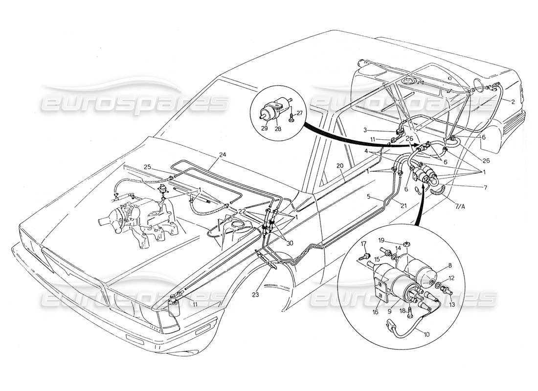 maserati 228 schéma des pièces des tuyaux de carburant