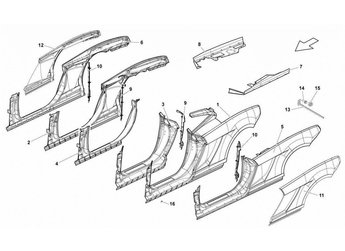 lamborghini gallardo sts ii sc fixations latérales du cadre schéma des pièces