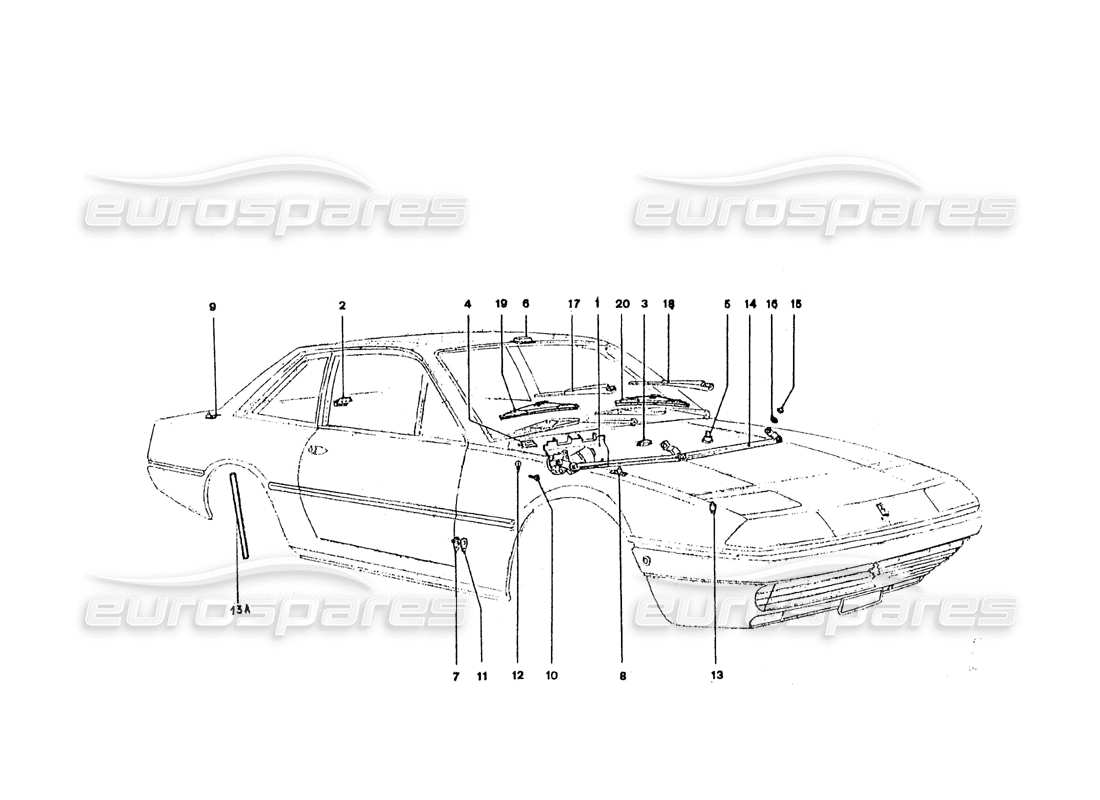 ferrari 365 gt4 2+2 coachwork essuie-glace mec schéma des pièces