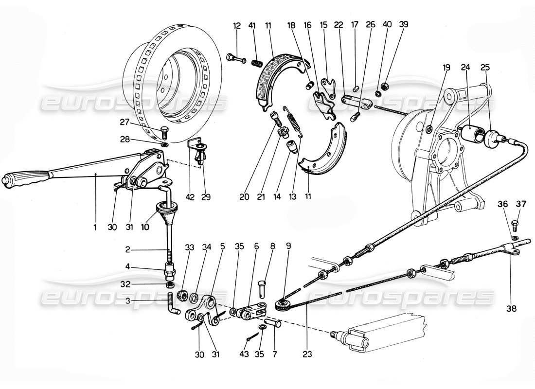 ferrari 365 gtc4 (mechanical) schéma des pièces du frein à main