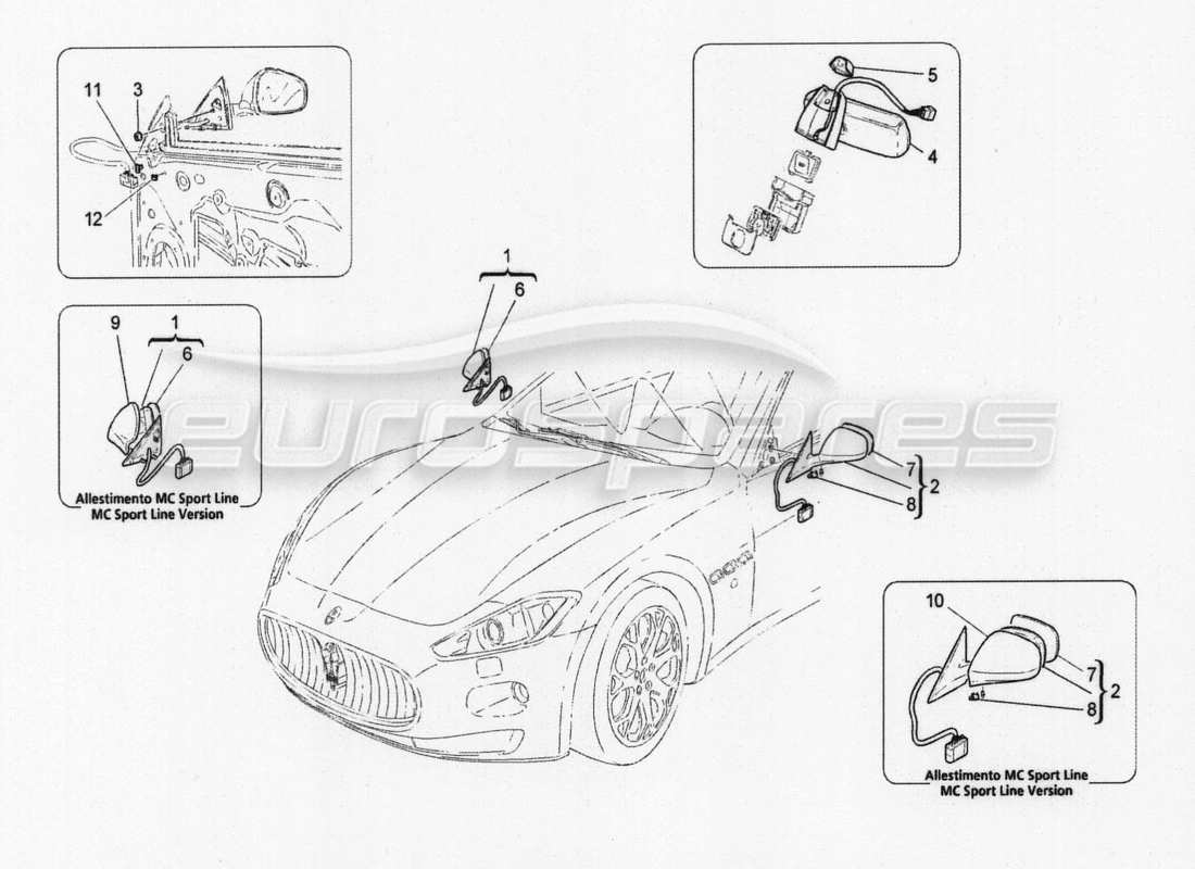 maserati granturismo special edition schéma des pièces des rétroviseurs internes et externes