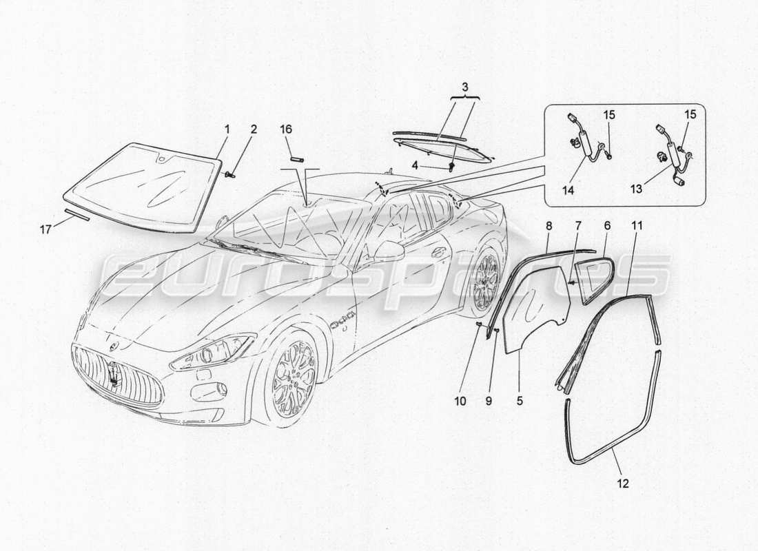 maserati granturismo special edition diagramme de pièces de fenêtres et de bandes de fenêtre