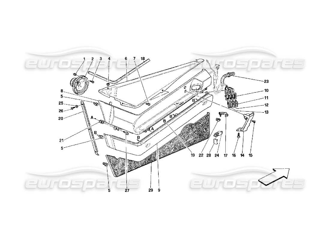 ferrari 348 (2.7 motronic) portes - schéma des pièces des garnitures intérieures