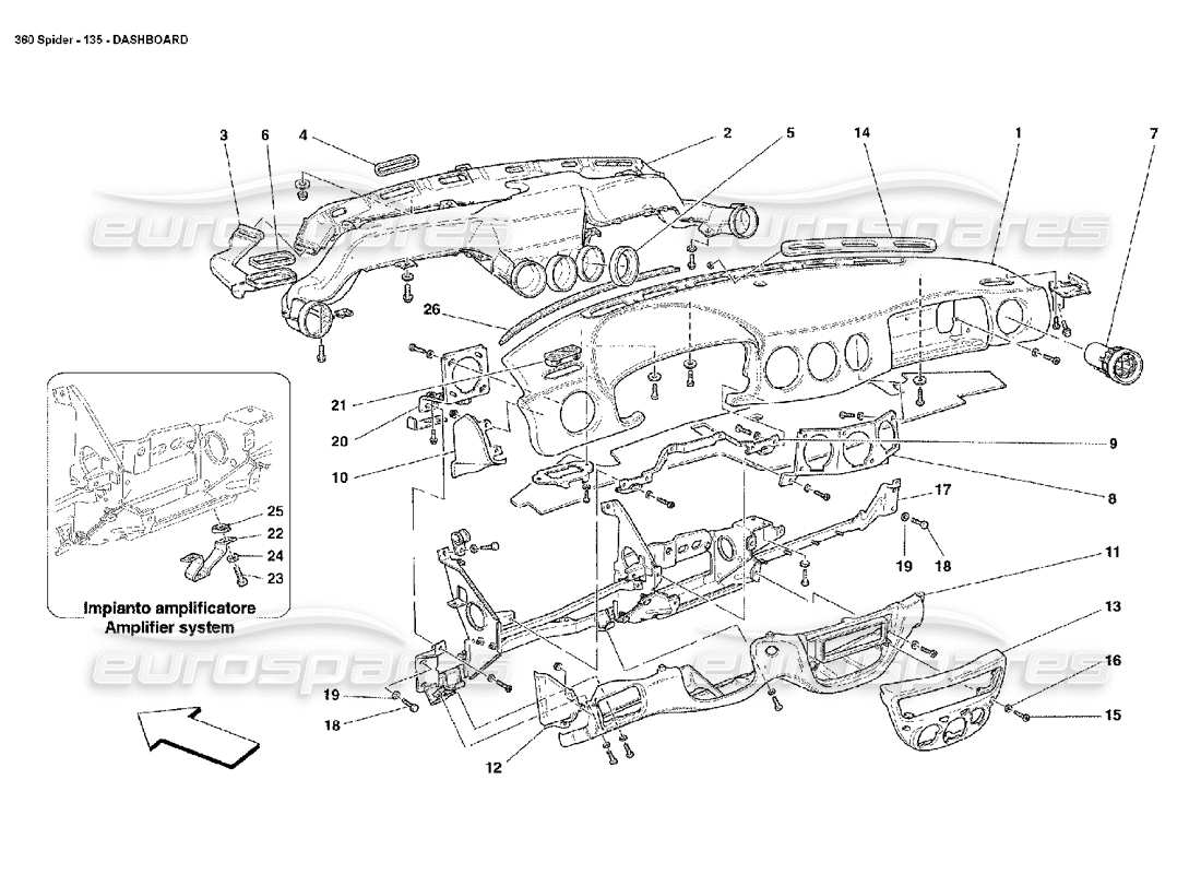 ferrari 360 spider tableau de bord schéma des pièces
