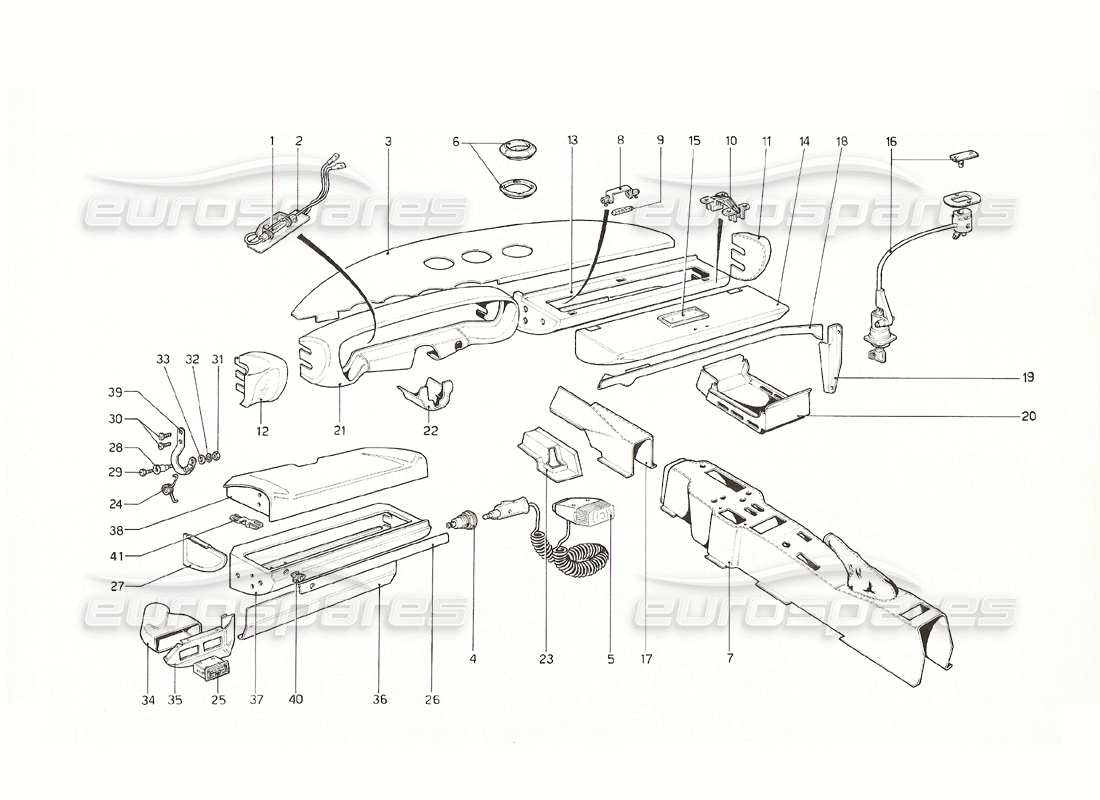 ferrari 308 gt4 dino (1976) interior trim and 'accessories part diagram