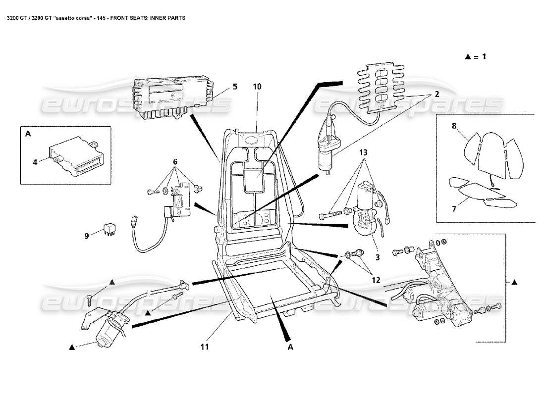 maserati 3200 gt/gta/assetto corsa sièges avant : diagramme des pièces des pièces intérieures