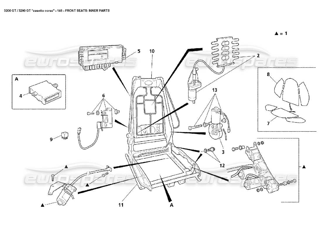 maserati 3200 gt/gta/assetto corsa sièges avant : pièces intérieures schéma des pièces