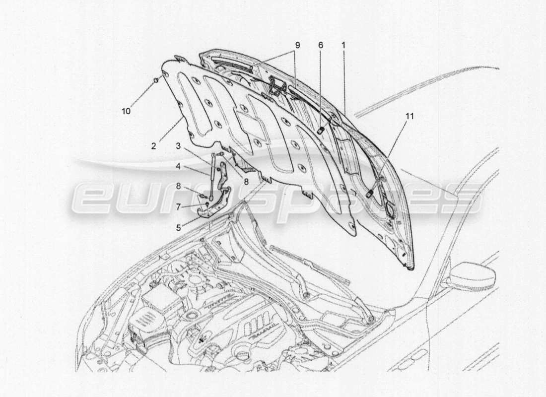 maserati qtp. v8 3.8 530bhp auto 2015 diagramme des pièces du couvercle avant