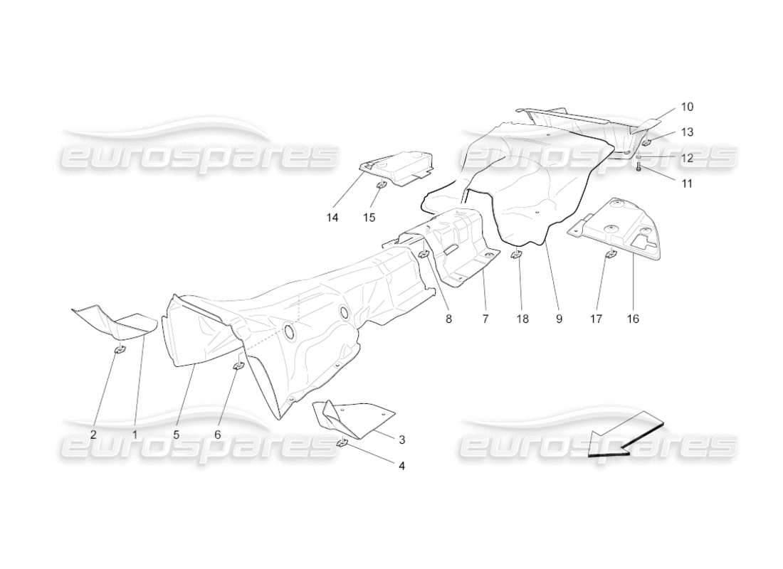 maserati grancabrio (2011) 4.7 panneaux d'isolation thermique à l'intérieur du schéma des pièces du véhicule