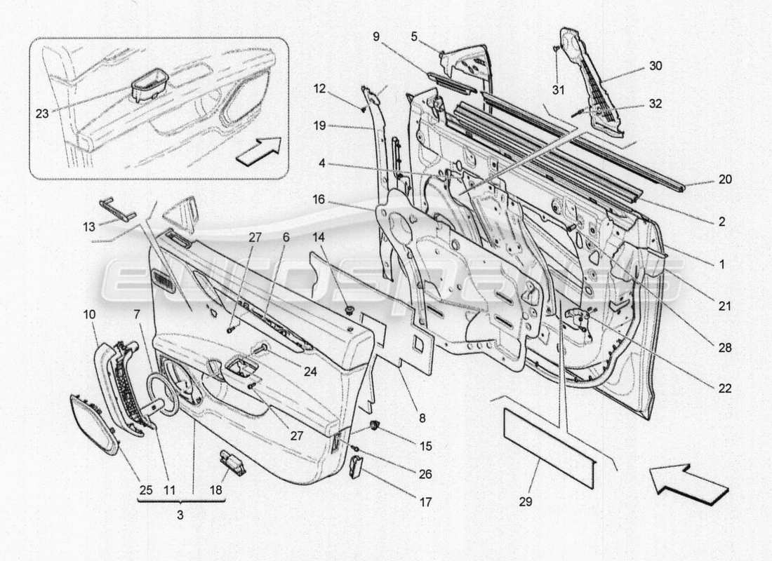 maserati qtp. v8 3.8 530bhp auto 2015 portes avant : diagramme de pièces des panneaux de garniture