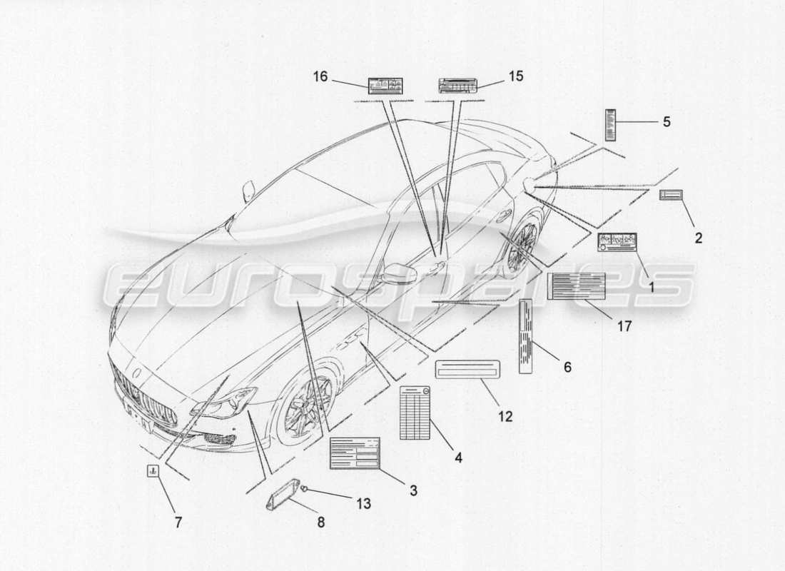 maserati qtp. v8 3.8 530bhp auto 2015 diagramme de pièces d'autocollants et d'étiquettes