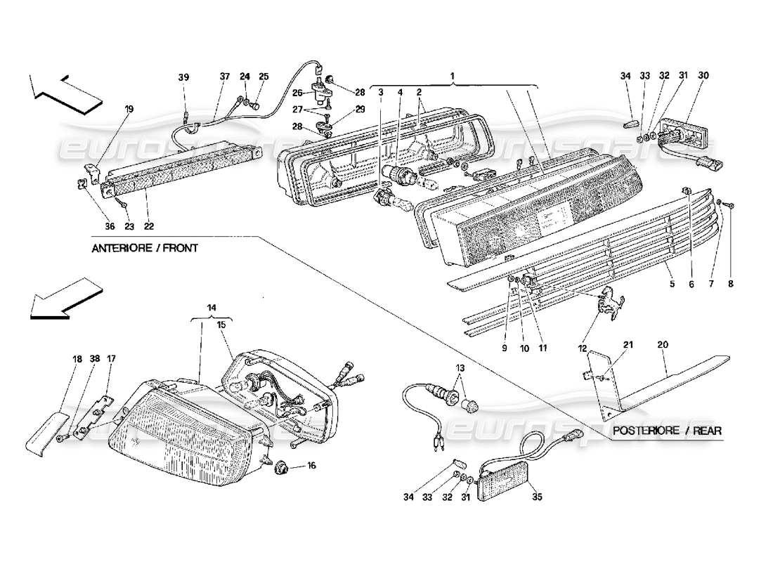 ferrari 348 (2.7 motronic) schéma des pièces des feux avant et arrière