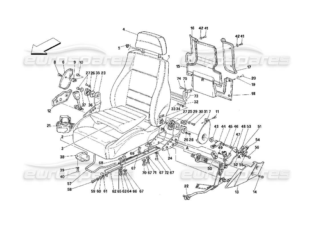 ferrari 348 (2.7 motronic) schéma des pièces des sièges et ceintures de sécurité