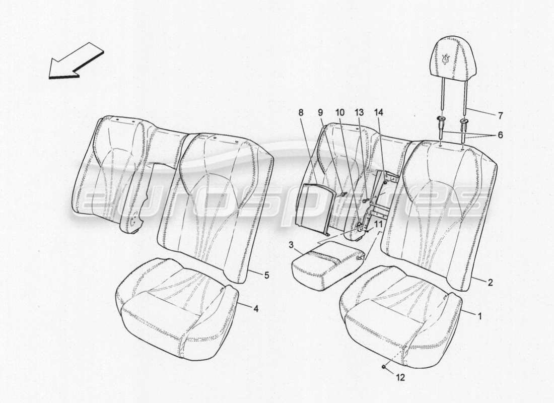 maserati granturismo special edition sièges arrière : diagramme de pièces des panneaux de garniture