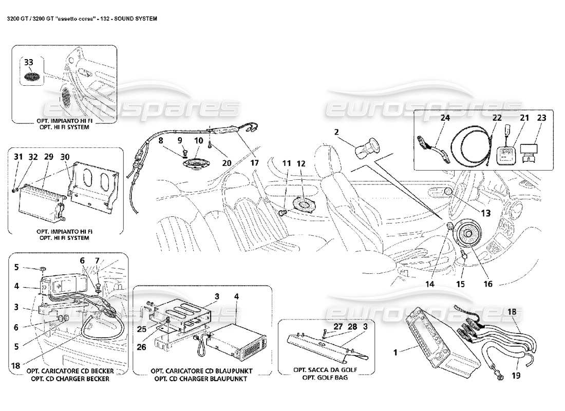 maserati 3200 gt/gta/assetto corsa systeme audio schéma des pièces