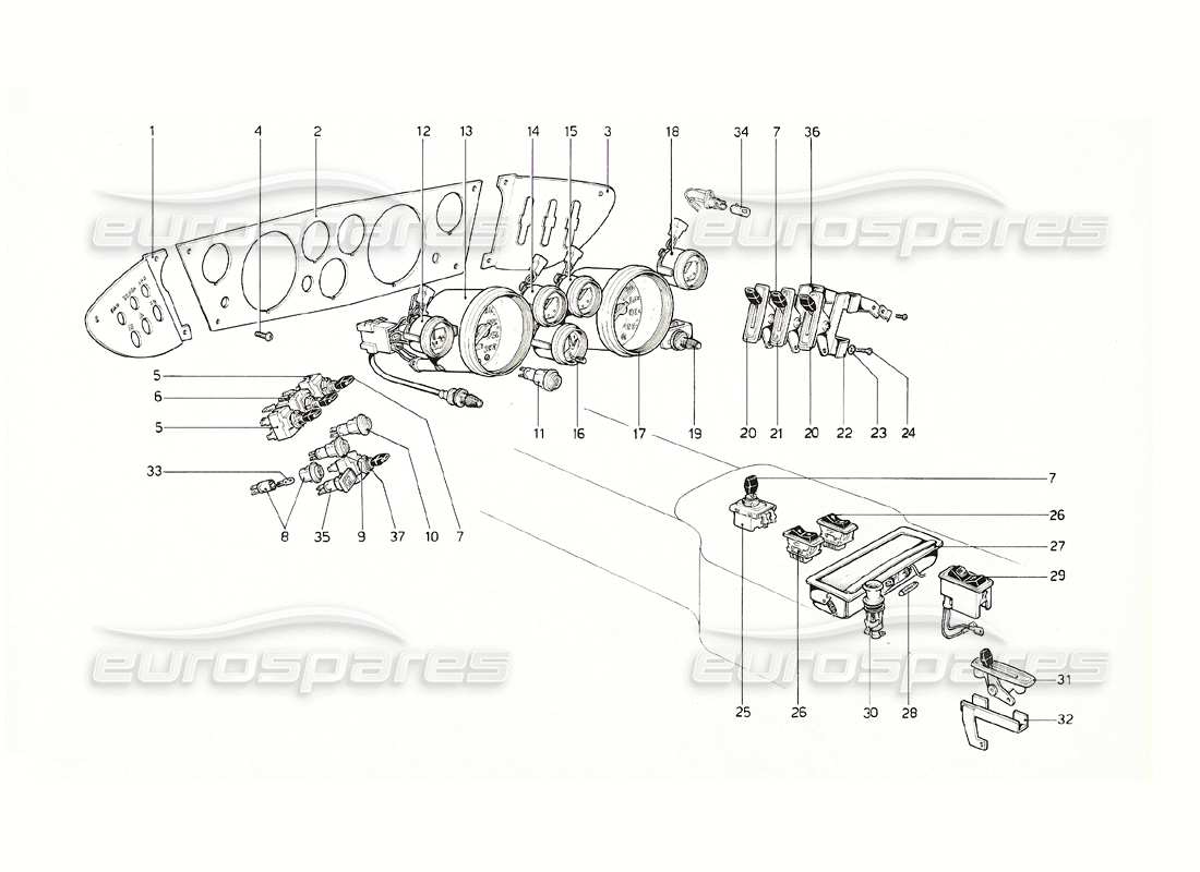 ferrari 308 gt4 dino (1976) schéma des pièces des instruments et accessoires