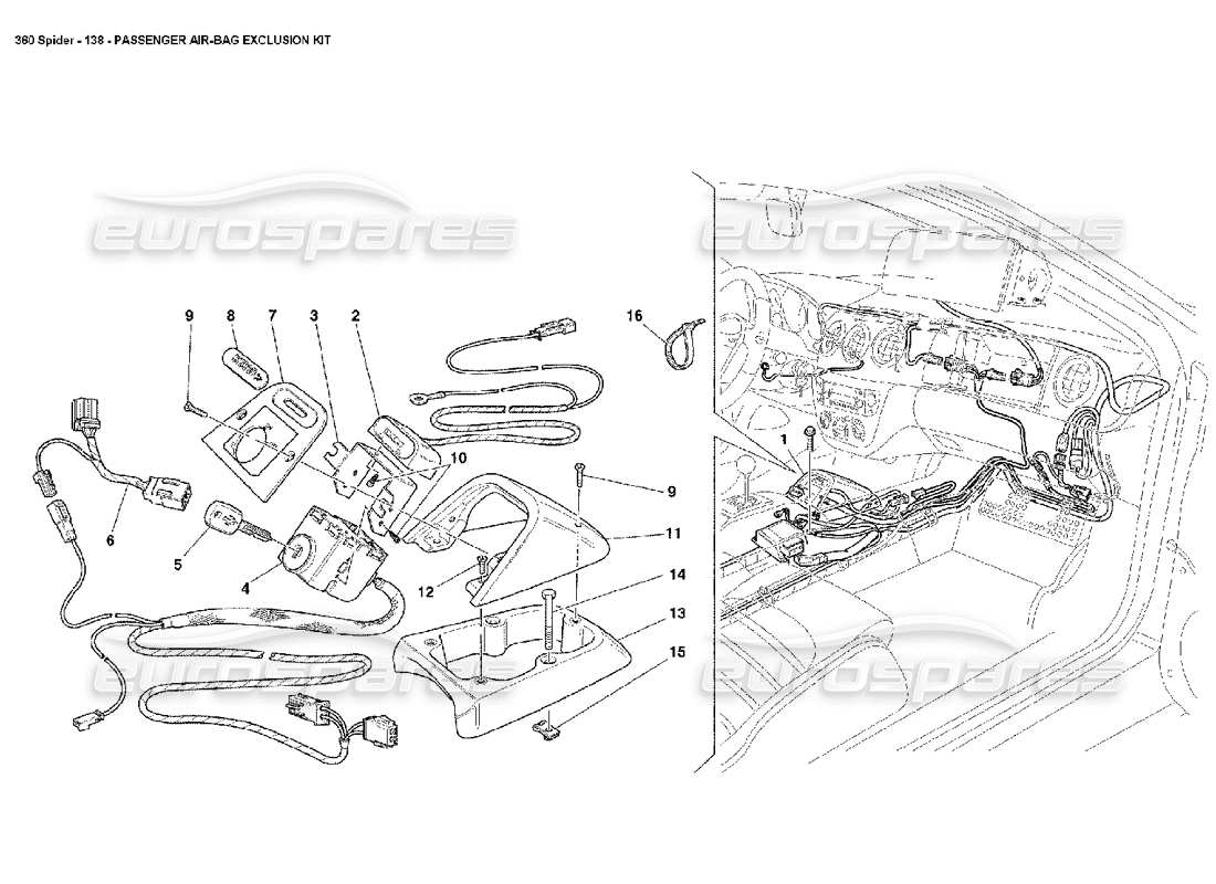 ferrari 360 spider kit d'exclusion de l'airbag passager schéma des pièces