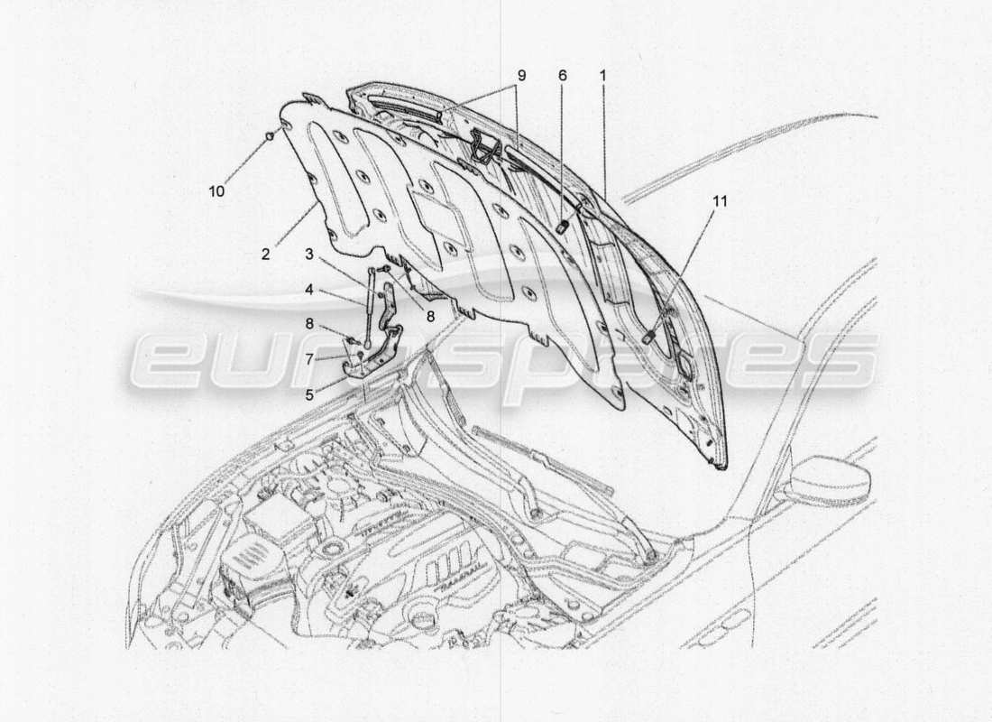 maserati qtp. v8 3.8 530bhp 2014 auto diagramme des pièces du couvercle avant