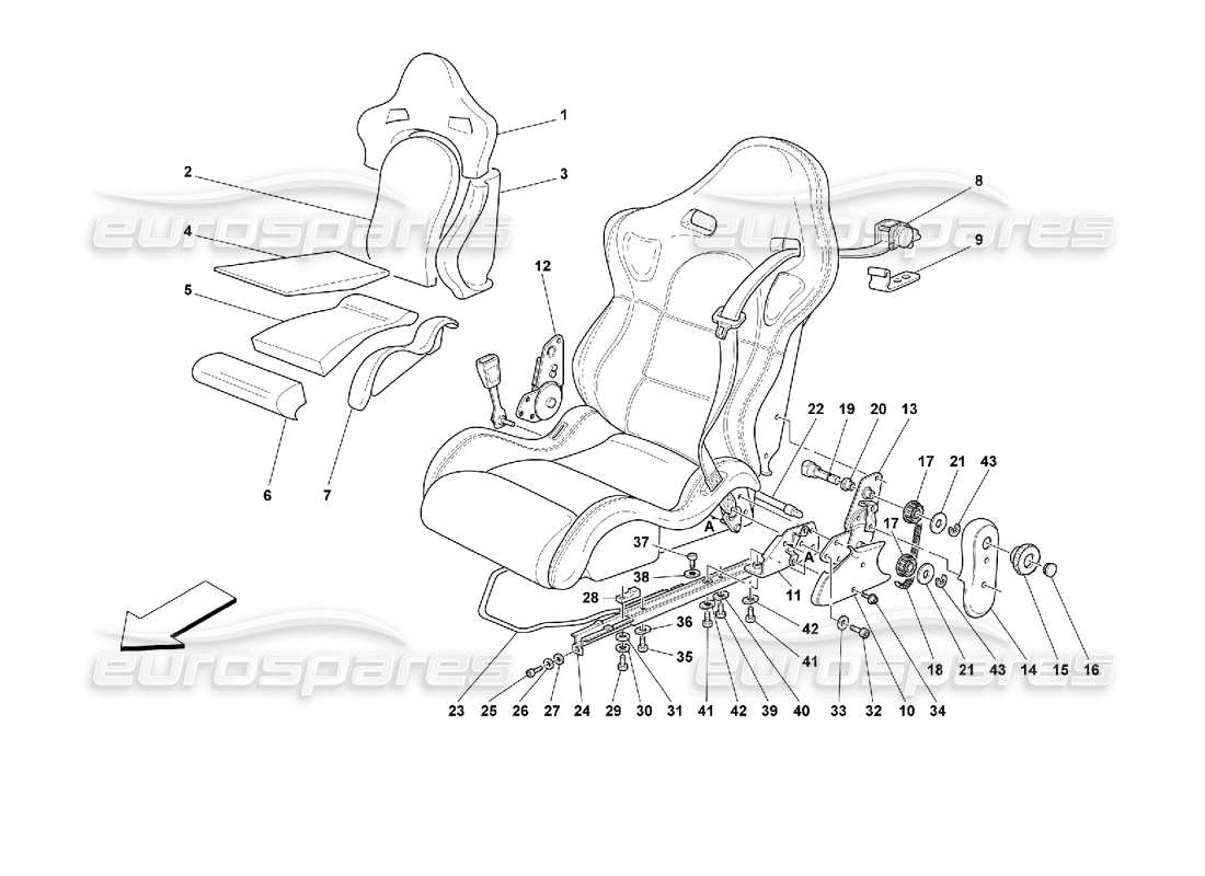 ferrari 355 (2.7 motronic) sièges et ceintures de sécurité schéma des pièces