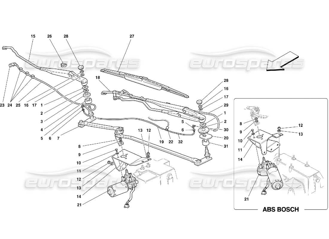 ferrari 355 (5.2 motronic) schéma des pièces de l'essuie-glace et des commandes