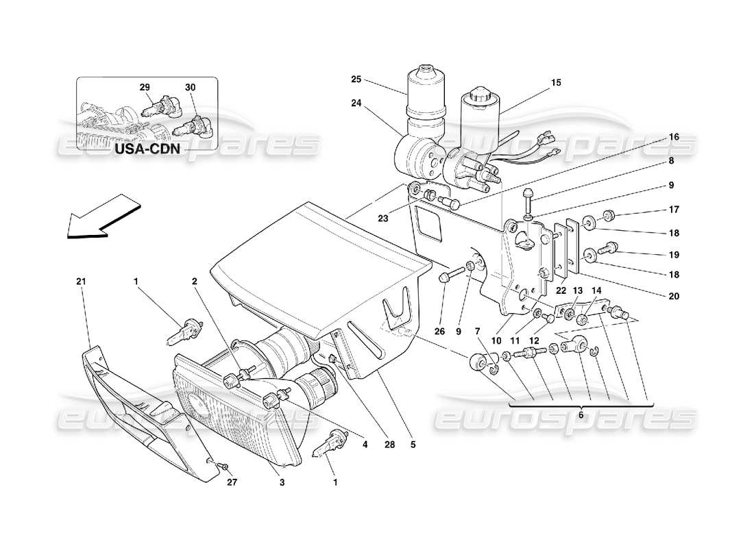 ferrari 355 (5.2 motronic) dispositif de levage des lumières et phares schéma des pièces