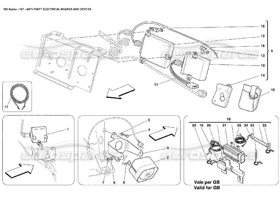 ferrari 360 spider tableaux et dispositifs électriques antivol schéma des pièces