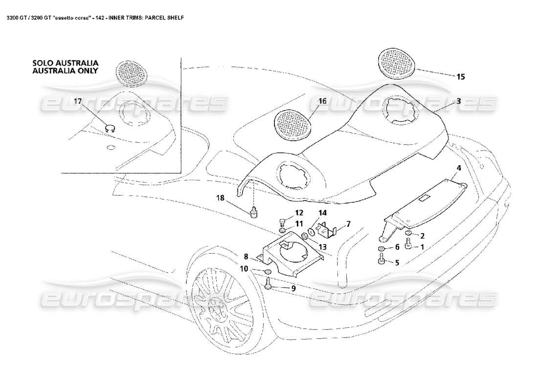 maserati 3200 gt/gta/assetto corsa garnitures intérieures : diagramme des pièces de la tablette à colis