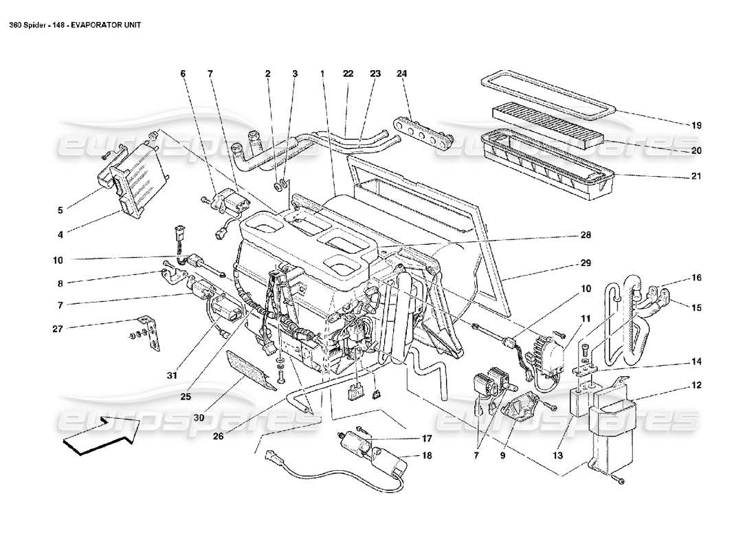 ferrari 360 spider unité d'évaporateur schéma des pièces