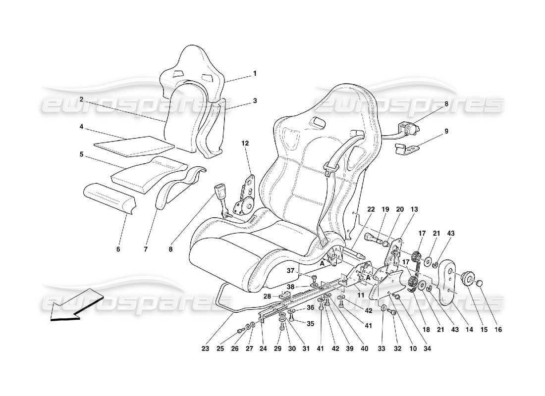 ferrari 355 (5.2 motronic) schéma des pièces des sièges et ceintures de sécurité