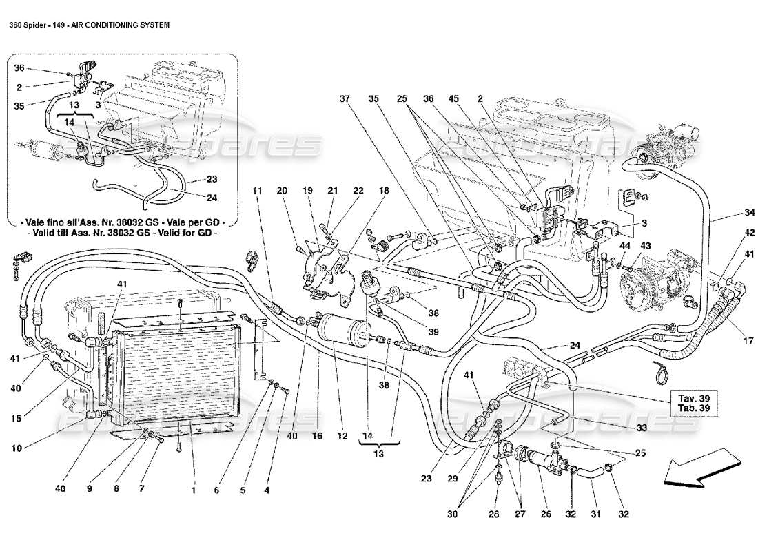 ferrari 360 spider système de conditionnement d'air schéma des pièces