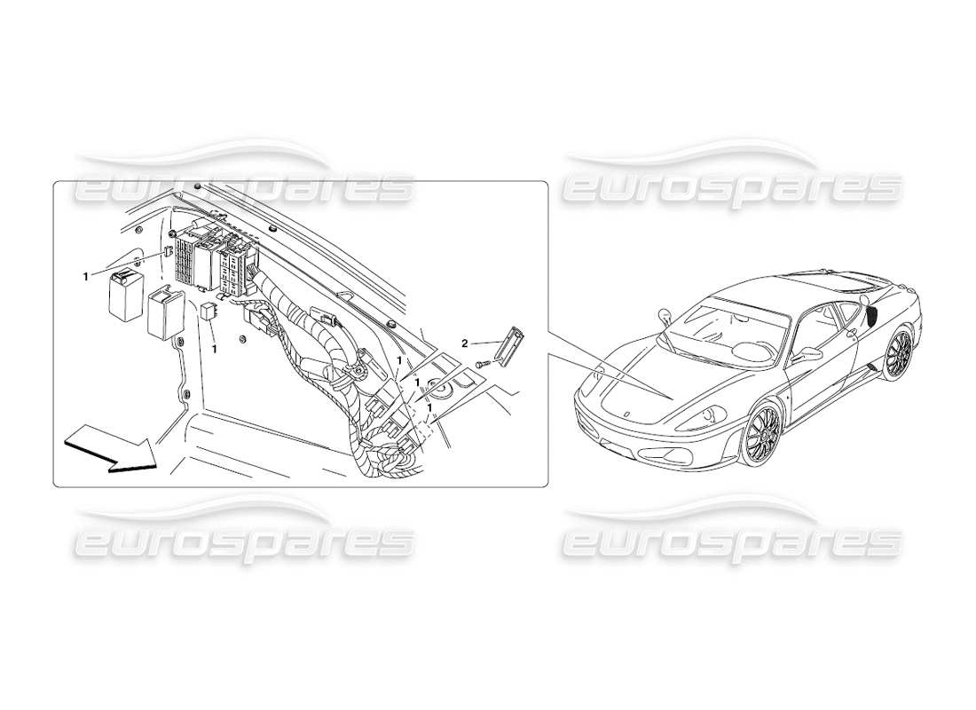 ferrari 430 challenge (2006) postes de commande du compartiment avant schéma des pièces