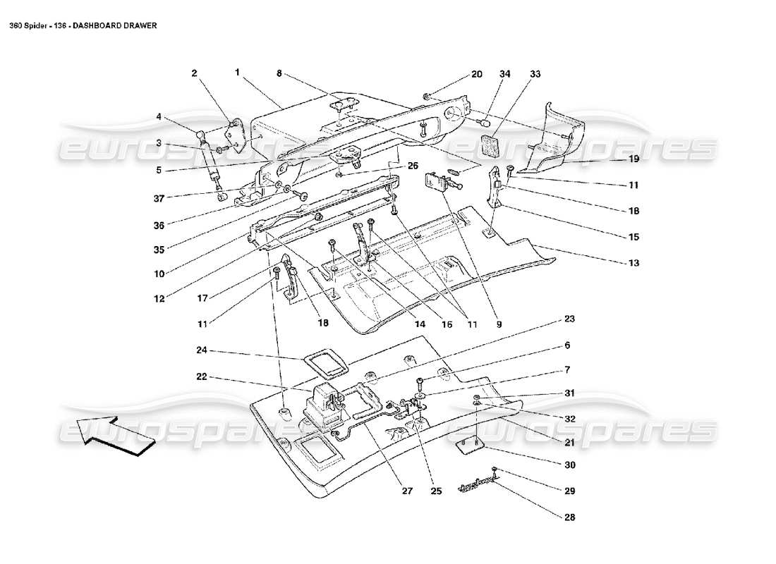 ferrari 360 spider tiroir du tableau de bord schéma des pièces