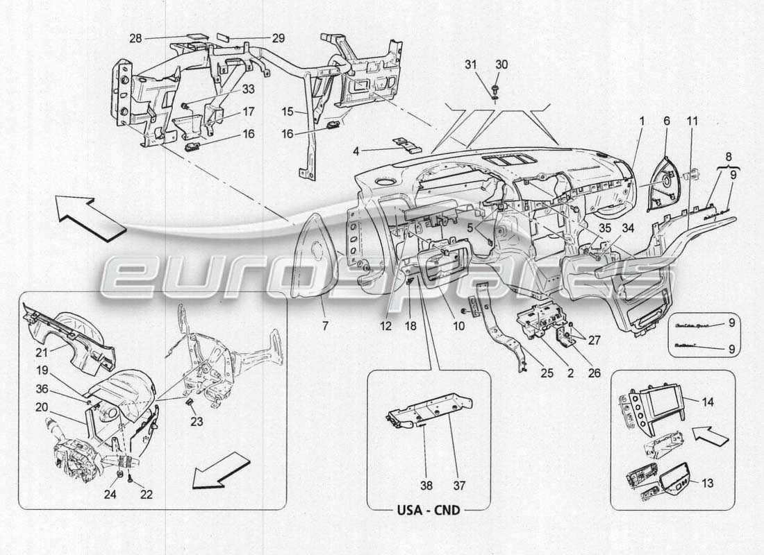 maserati grancabrio mc centenario schéma des pièces de l'unité du tableau de bord