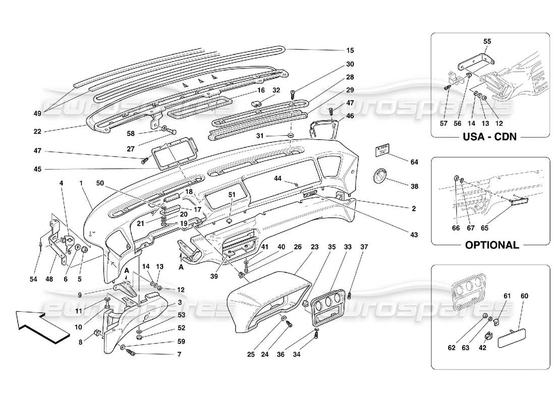 ferrari 355 (5.2 motronic) tableau de bord schéma des pièces
