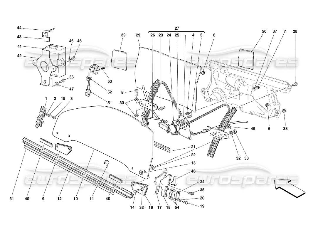ferrari 355 (5.2 motronic) portes - dispositif de levage de verre schéma des pièces