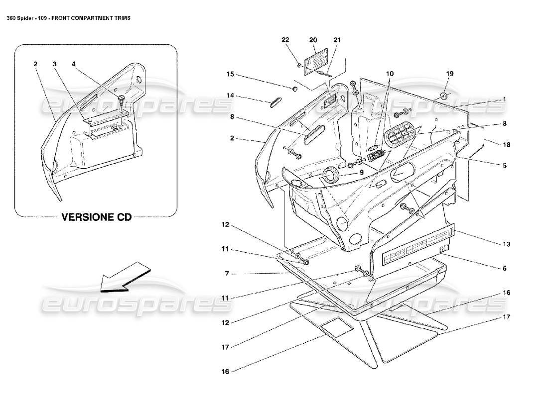 ferrari 360 spider garnitures du compartiment avant schéma des pièces