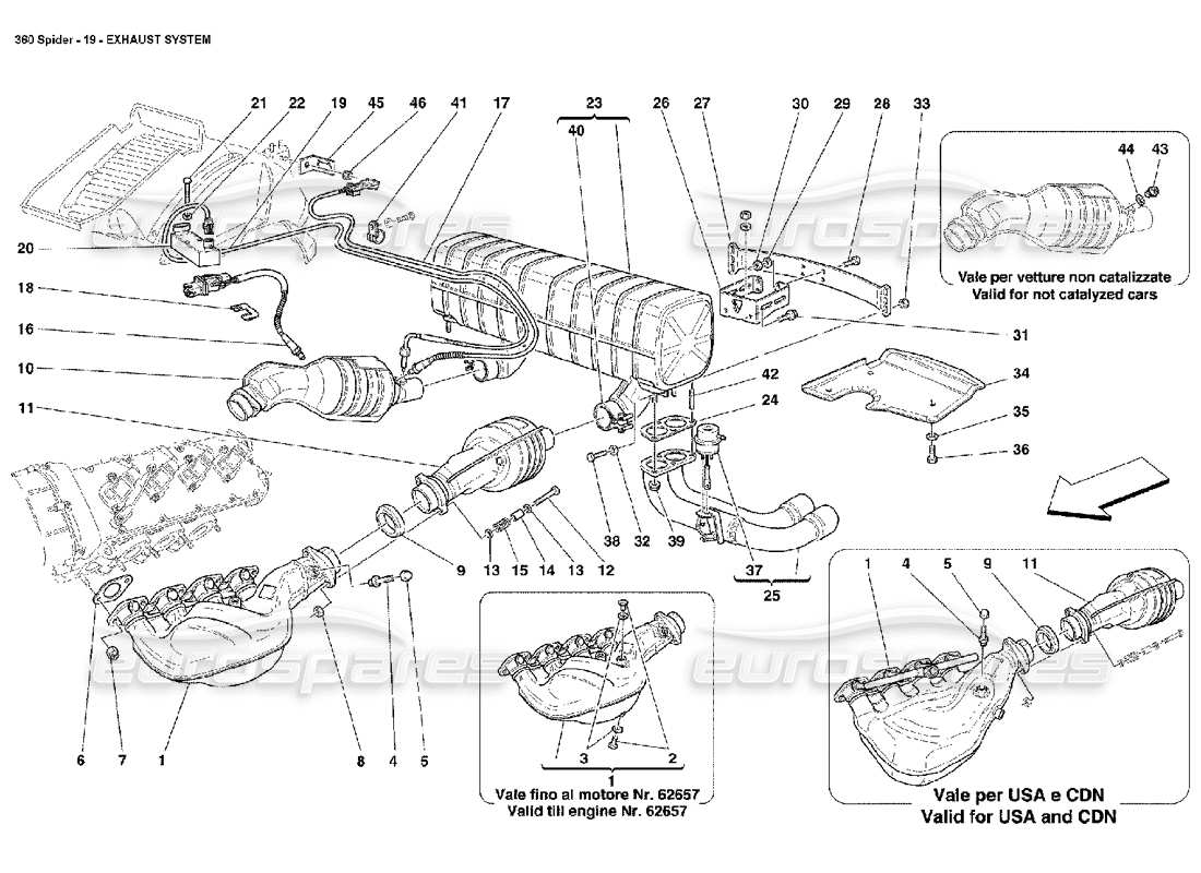 ferrari 360 spider système d'échappement schéma des pièces