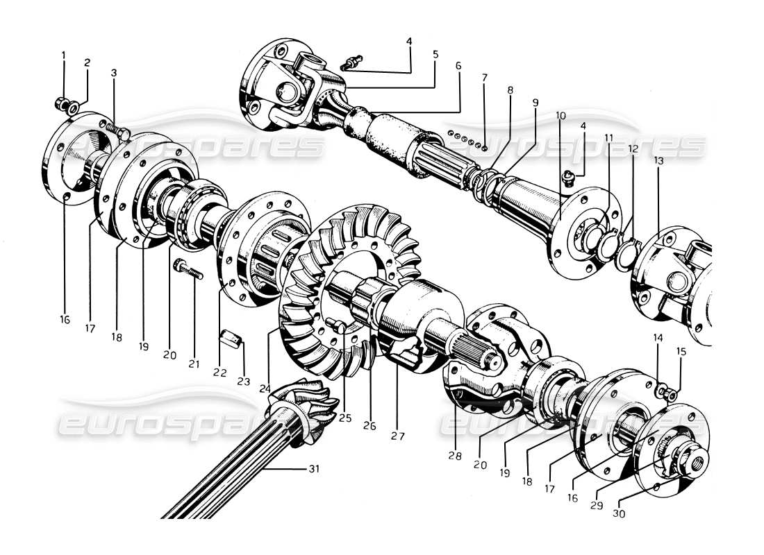 ferrari 275 gtb/gts 2 cam différentiel et arbre de transmission schéma des pièces
