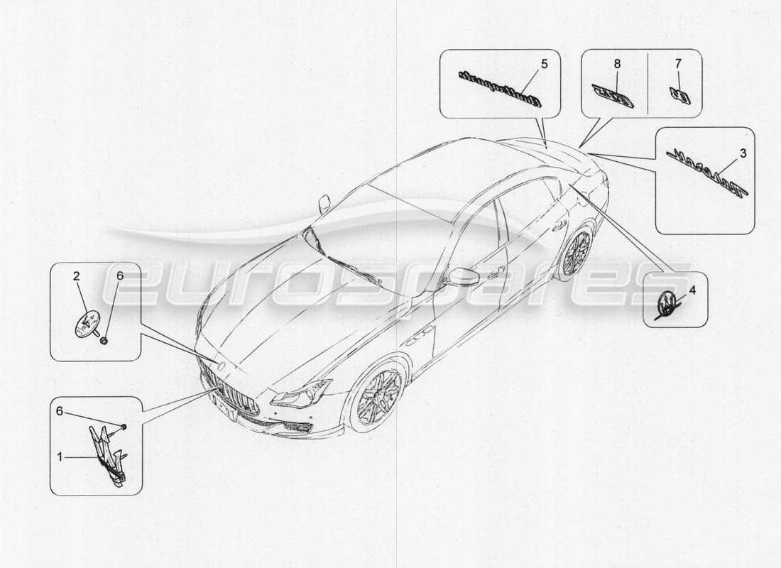 maserati qtp. v8 3.8 530bhp 2014 auto diagramme des pièces des garnitures, marques et symboles