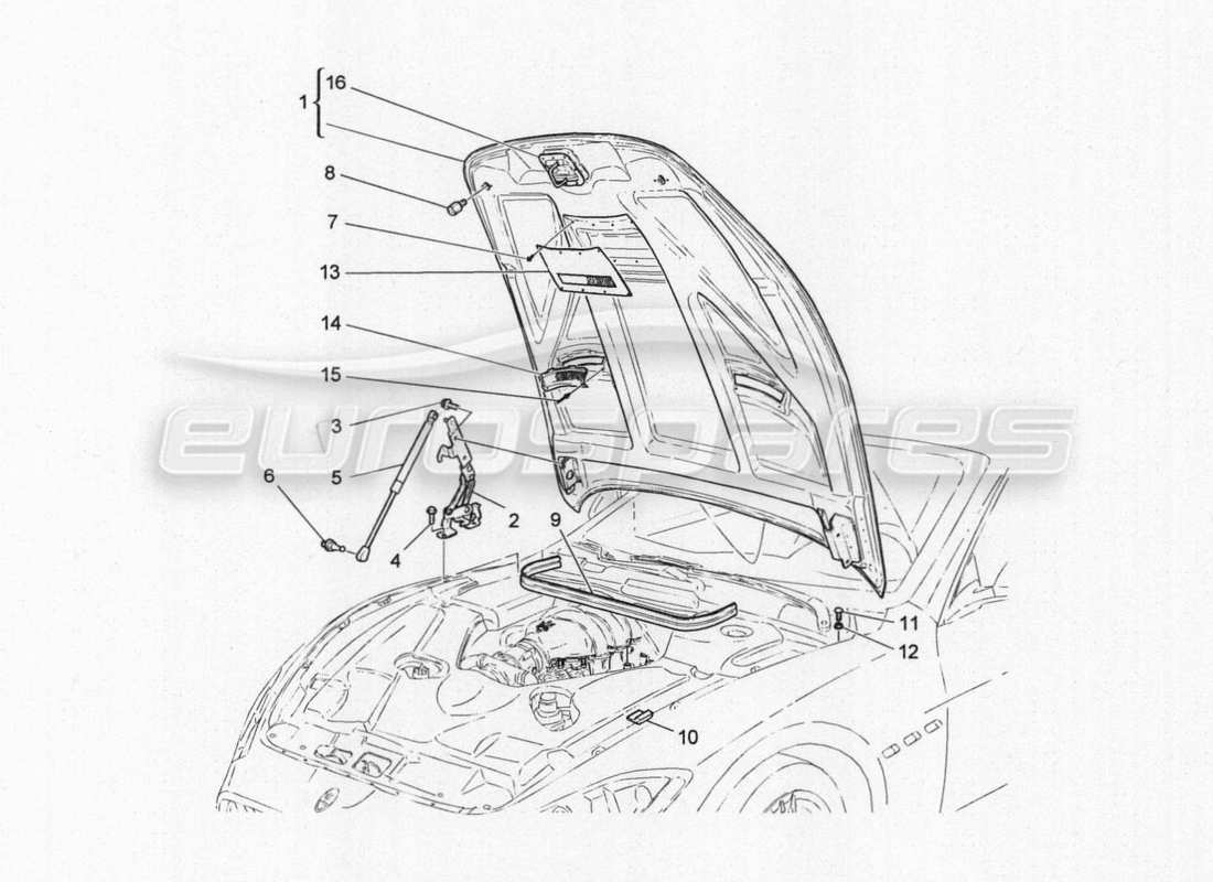 maserati granturismo special edition diagramme des pièces du couvercle avant