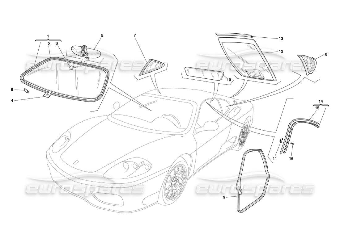 ferrari 360 challenge (2000) verres et joints schéma des pièces